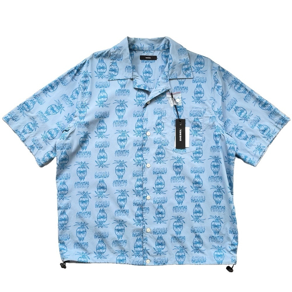 DIESEL Blue Cotton Pineapple Print Short-Sleeve Shirt, Men’s Medium - Picture 2 of 8